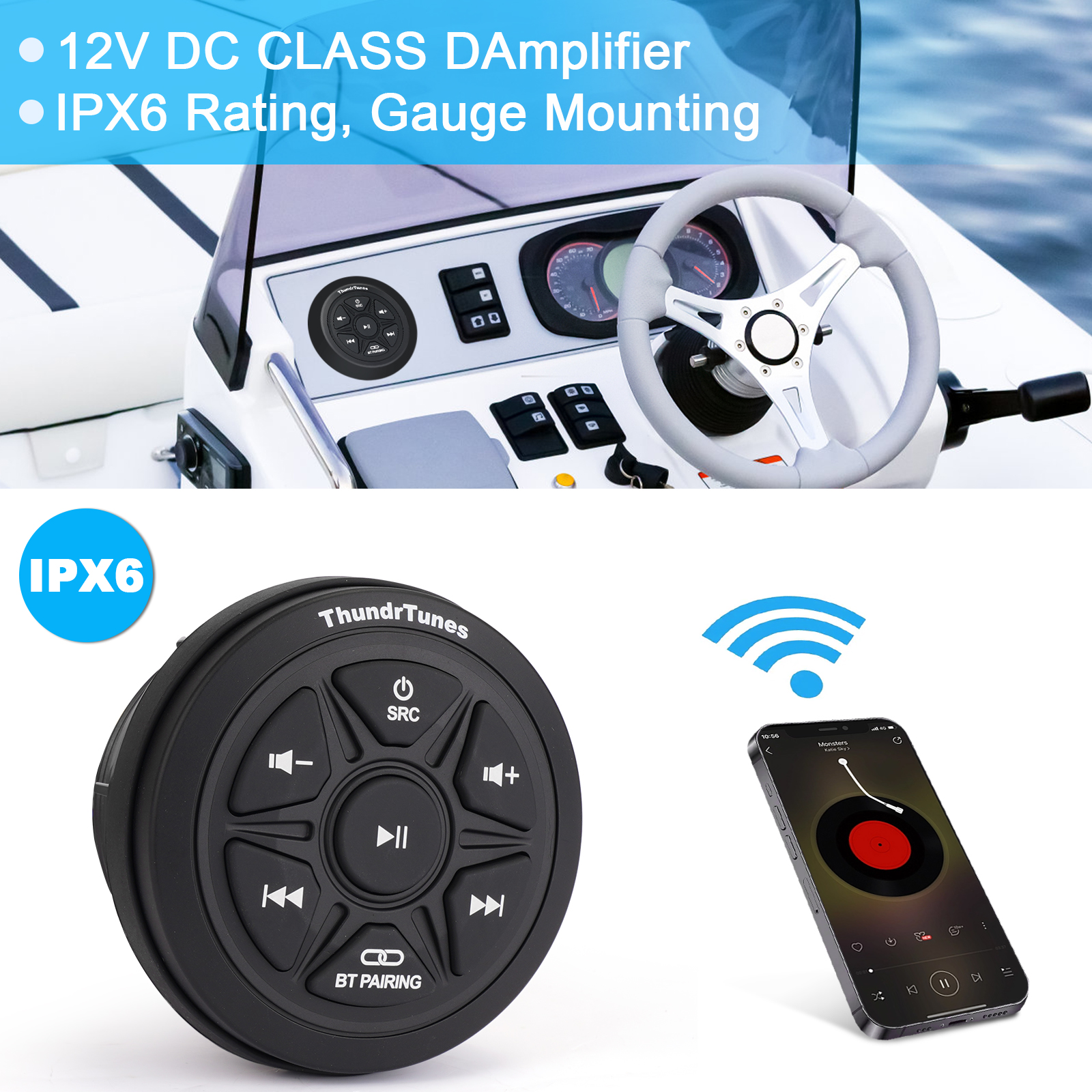 Marine Bluetooth Audio Controller Kit with 6.5 Inch Speakers - Imagen 3