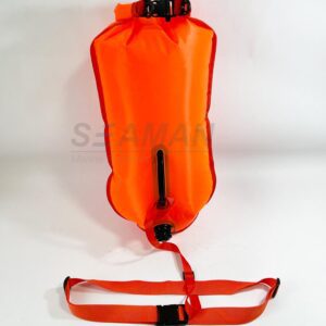 Large dual-chamber nylon TPU swim buoy with dry storage and safety whistle for open-water training