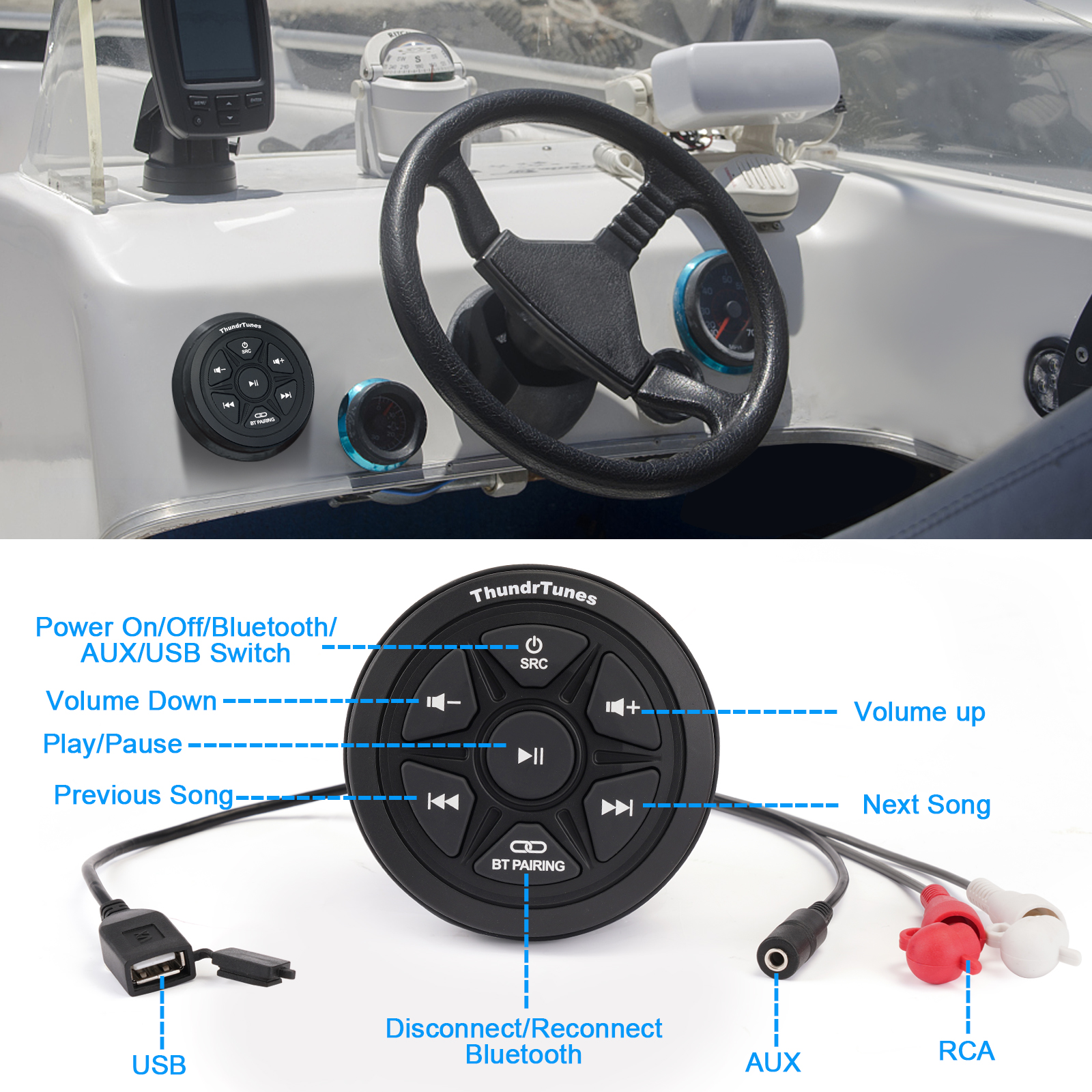 Marine Bluetooth Audio Controller Kit with 6.5 Inch Speakers - Imagen 4