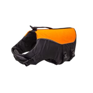 dog life vest with top rescue handle black and orange