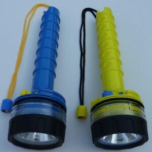 LED scuba diving torch in blue and yellow color options