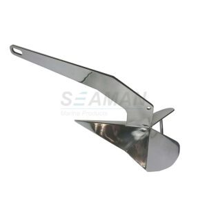 316 stainless steel delta anchor installed on boat bow and polished marine anchor for sand and mud seabed holding