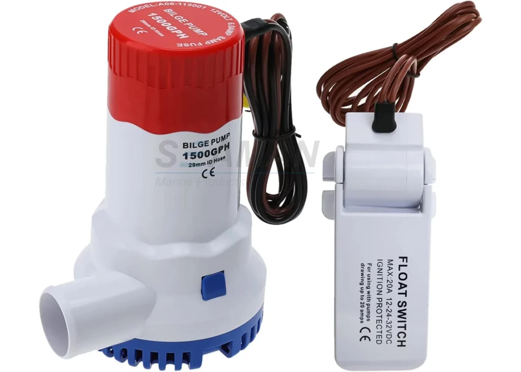 1500 GPH marine bilge pump with external float switch for automatic drainage