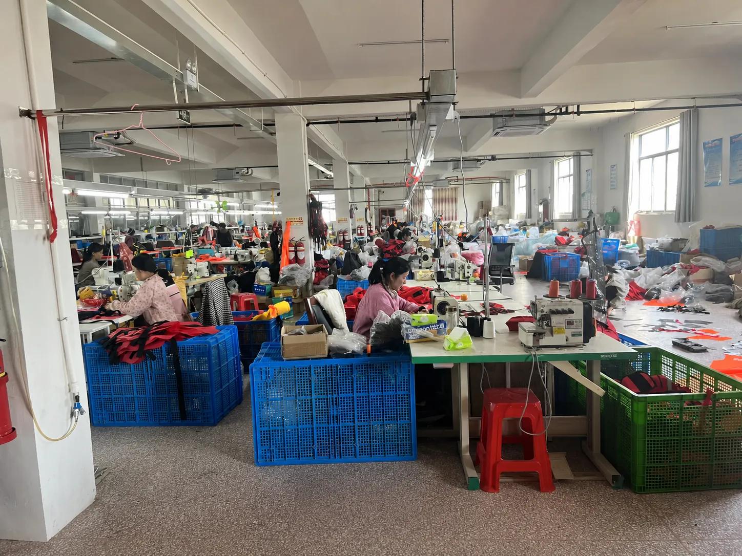 Life jacket sewing and assembly workshop for marine safety equipment manufacturing