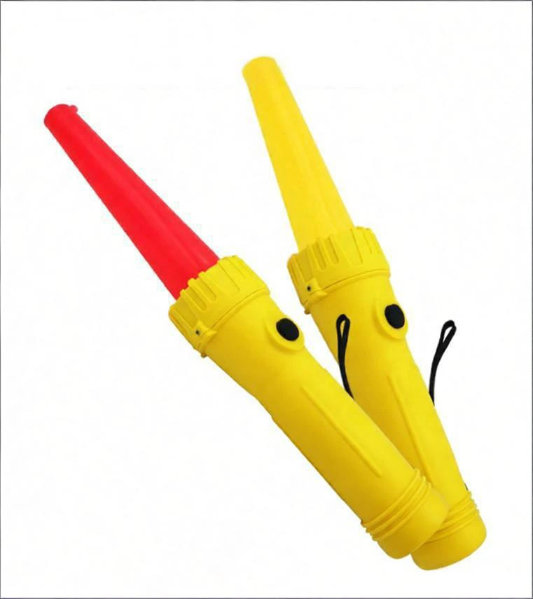 explosion-proof handheld lights with red and yellow traffic wands for hazardous area signaling