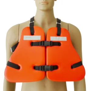 Vinyl-dipped offshore work vest life jacket with three-panel foam buoyancy and reflective tape for marine workers